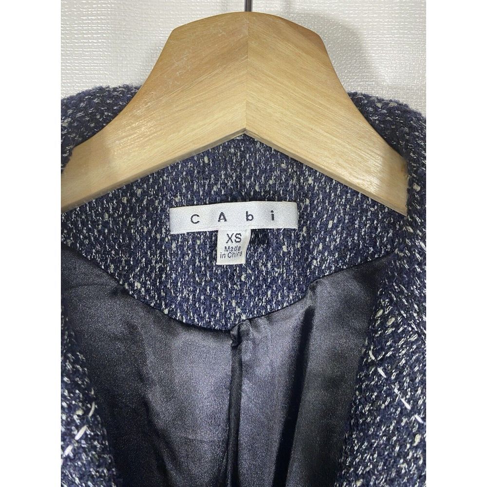 CAbi Women Blair Pea Coat Sz XS Dark Blue Tweed Wool Blend Jacket Herringbone‎ - Picture 5 of 7